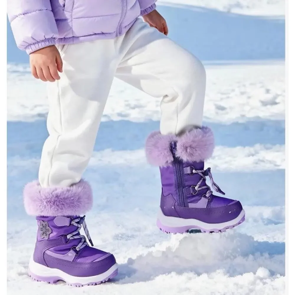 DREAM PAIRS Girls Toddler Snow Boots Slip Resistant Faux Fur Purple Sz 5 NEW